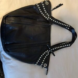 Free People black leather studded tote bag